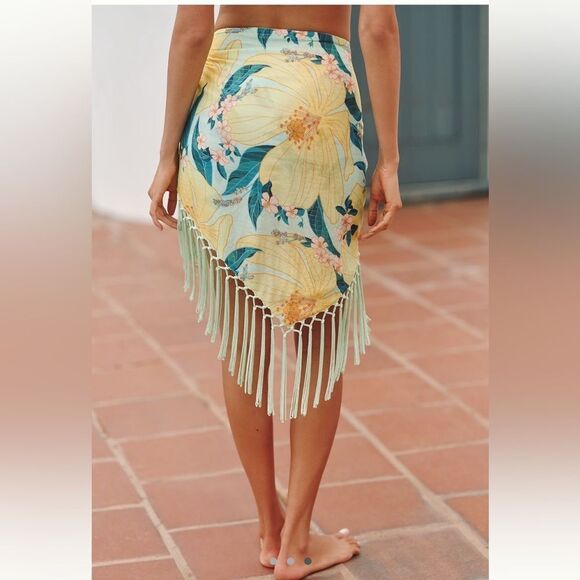 FARM Rio x Anthropologie Yellow Floral Sarong with Green Fringe - Picture 3 of 3